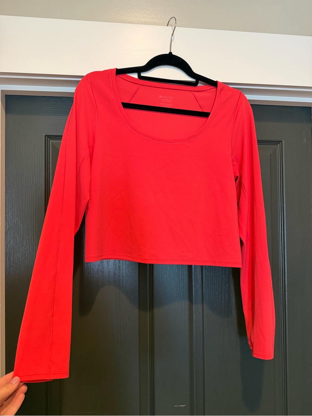 Women’s Scoop Neck Long Sleeve Crop Top - coral